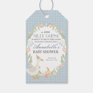 Blue Gekke Goose Floral Gingham Baby shower Favori Cadeaulabel