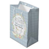 Blue Gekke Goose Floral Gingham Baby shower Favori Medium Cadeauzakje (Voorkant Gekanteld)