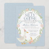 Blue Gekke Goose Floral Gingham Baby shower Kaart (Voorkant / Achterkant)