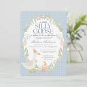 Blue Gekke Goose Floral Gingham Baby shower Kaart (Staand voorkant)