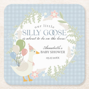 Blue Gekke Goose Floral Gingham Baby shower Kartonnen Onderzetters