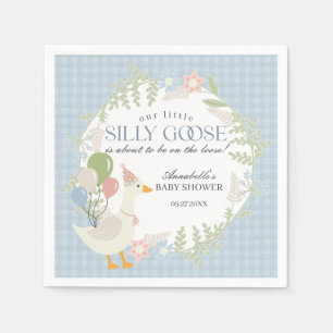 Blue Gekke Goose Floral Gingham Baby shower Servet