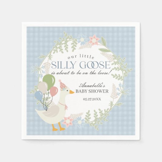 Blue Gekke Goose Floral Gingham Baby shower Servet (Voorkant)