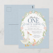 Blue Gekke Goose Floral Gingham eerste verjaardag Briefkaart (Voorkant / Achterkant)