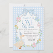 Blue Gekke Goose Floral Gingham eerste verjaardag Kaart (Voorkant)