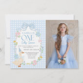 Blue Gekke Goose Floral Gingham eerste verjaardag Kaart (Voorkant)