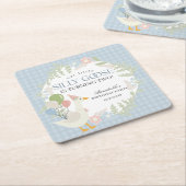 Blue Gekke Goose Floral Gingham Verjaardag Kartonnen Onderzetters (Schuin)