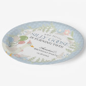 Blue Gekke Goose Floral Gingham Verjaardag Papieren Bordje (Gekanteld)
