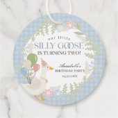 Blue Gekke Goose Floral Gingham Verjaardagsfeest Bedankjes Labels (Achterkant)