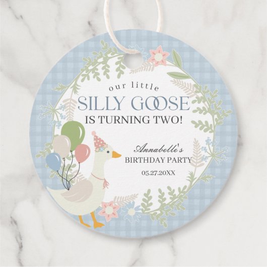 Blue Gekke Goose Floral Gingham Verjaardagsfeest Bedankjes Labels (Achterkant)