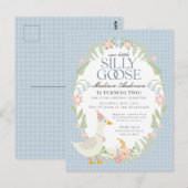 Blue Gekke Goose Floral Gingham Verjaardagsfeest Briefkaart (Voorkant / Achterkant)