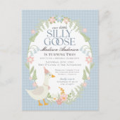 Blue Gekke Goose Floral Gingham Verjaardagsfeest Briefkaart (Voorkant)