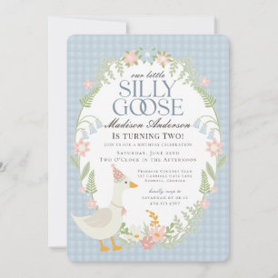 Blue Gekke Goose Floral Gingham Verjaardagsfeest Kaart