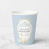 Blue Gekke Goose Floral Gingham Verjaardagsfeest Papieren Bekers (Achterkant)