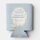 Blue Gekke Goose Floral Gingham Verjaardagsgunst Blikjeskoeler (Achterkant)