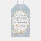 Blue Gekke Goose Floral Gingham Verjaardagsgunst Cadeaulabel (Achterkant)