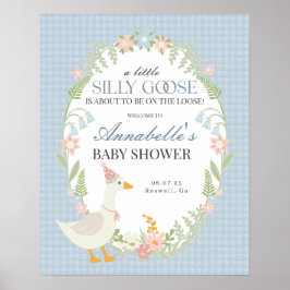 Blue Gekke Goose Gingham Baby shower Welkomstbord Poster