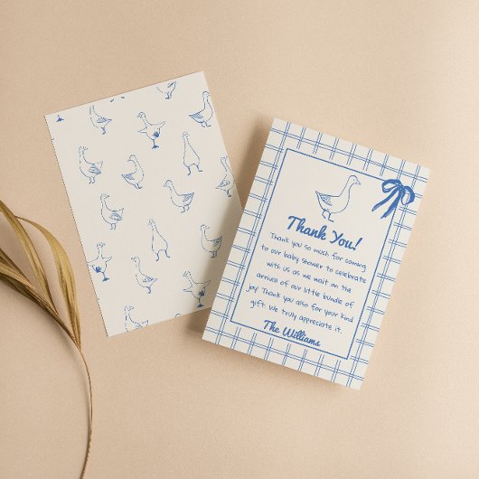 Blue Gekke Goose Gingham Ribbon Boy Baby shower Bedankkaart