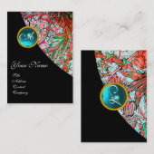 BLUE GEM DAMASK MONOGRAM 3 fuchsia green roze red Visitekaartje (Voorkant / Achterkant)