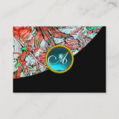 BLUE GEM DAMASK MONOGRAM 3 fuchsia green roze red Visitekaartje (Achterkant)