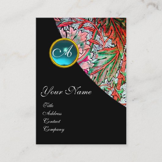 BLUE GEM DAMASK MONOGRAM 3 fuchsia green roze red Visitekaartje (Voorkant)