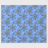 Blue Gem Snowflakes Gold kerstbomen kerst Cadeaupapier (Vlak)