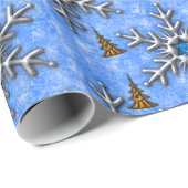 Blue Gem Snowflakes Gold kerstbomen kerst Cadeaupapier (Rol Hoek)