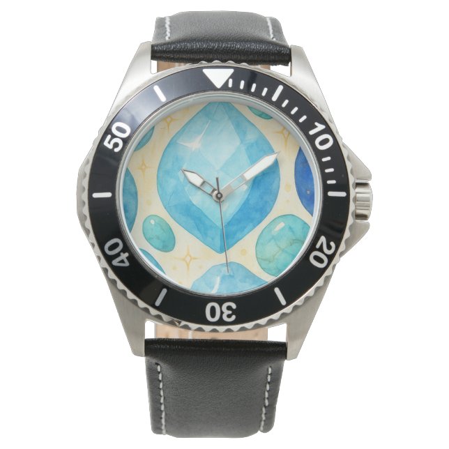 Blue Gemstone Heart Clock – Elegant Crystal Timepi Horloge (Voorkant)