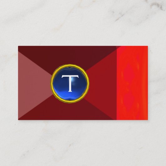 BLUE GEMSTONE MONOGRAM Ruby Red Abstract Geometric Visitekaartje (Achterkant)