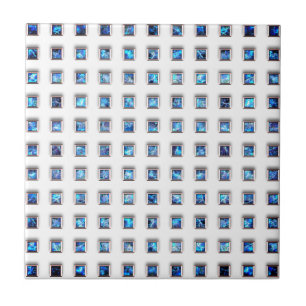 Blue Gemstone Squares keramische Tegel - Zilveren  Tegeltje