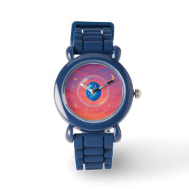 Blue Gemstone Sunset – Spiritual Nature Art Watch Horloge