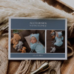 Blue Gender Neutral Photo Baby Announcement Card Kaart<br><div class="desc">Welcome your precious little one to the world in style with this blue gender neutral photo baby announcement card. The design features clean slate blue rectangles for names and birthdate, baby portraits as placeholders, and a elegant font in white. Whether you’re welcoming a baby girl or baby boy, this design...</div>