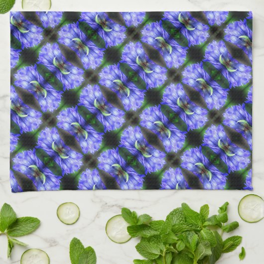 Blue Gentian Flower Abstract Pattern Theedoek (Gevouwen)