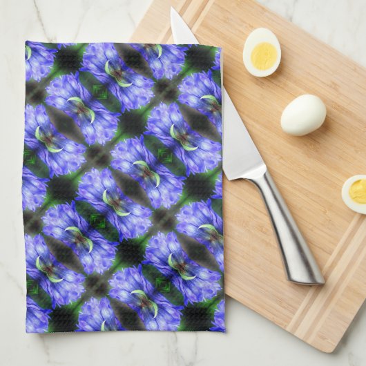 Blue Gentian Flower Abstract Pattern Theedoek (Quarter Fold)