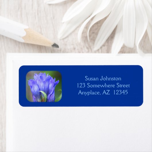 Blue Gentian Flower-adres Etiket (Insitu)