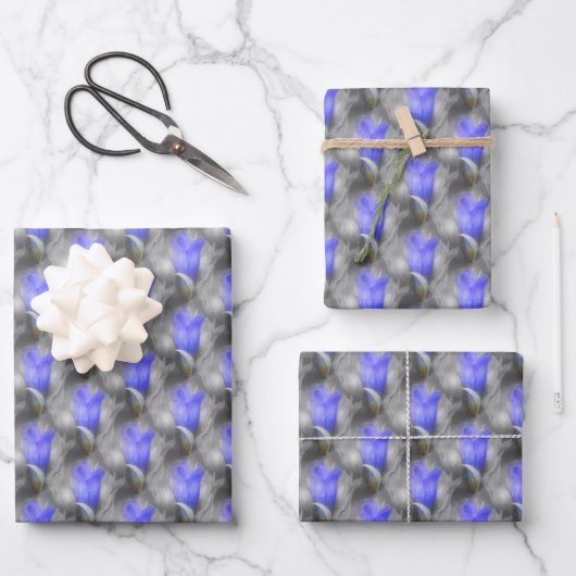 Blue Gentian Flower Natuur Pattern Inpakpapier Vel (Voorkant)