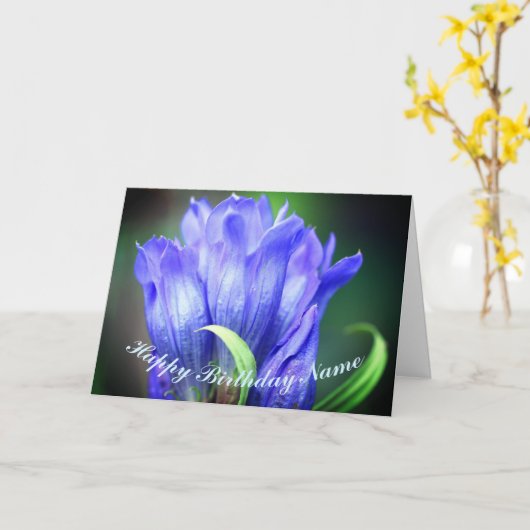 Blue Gentian Flower Personalized Birthday Kaart (Gele Bloem)
