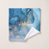 Blue Geode Agate Gold Monogram Bad Handdoek (Wasdoekje)