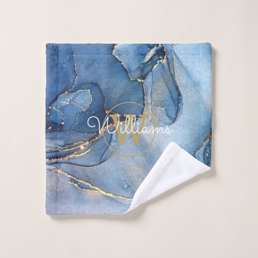 Blue Geode Agate Gold Monogram Bad Handdoek (Wasdoekje)