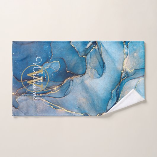 Blue Geode Agate Gold Monogram Bad Handdoek (Handdoek)