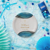 Blue Geode Boy Doop Marmeren Gouden Kruis Papieren Bordje (Feest)