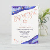 Blue Geode en Faux Roos Gold Kijk naar Mitzvah Kaart (Staand voorkant)