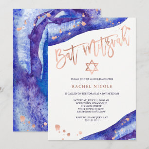 Blue Geode en Faux Roos Gold Kijk naar Mitzvah Kaart