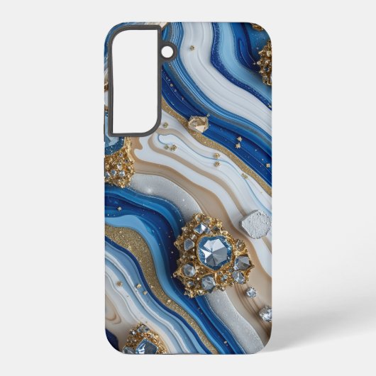 Blue Geode Gemstone with Gold Crystals – Luxury Samsung Galaxy Hoesje (Achterkant)