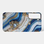 Blue Geode Gemstone with Gold Crystals – Luxury Samsung Galaxy Hoesje (Achterkant horizontaal)