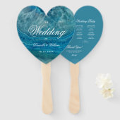 Blue Geode Heart White Calligraphy Wedding Program Handwaaier (Voorkant en achterkant)