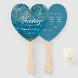 Blue Geode Heart White Calligraphy Wedding Program Handwaaier