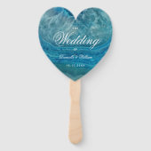 Blue Geode Heart White Calligraphy Wedding Program Handwaaier (Voorkant)