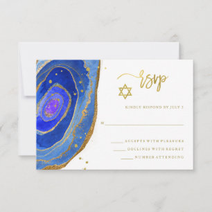 Blue Geode met Gold Bat Mitzvah of Bar Mitzvah RSVP Kaartje