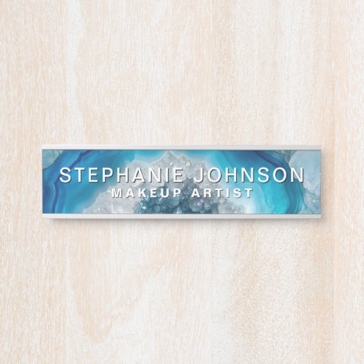 Blue Geode Rock Mineral Agate Crystal Afbeelding Deurbordje (Voorkant)